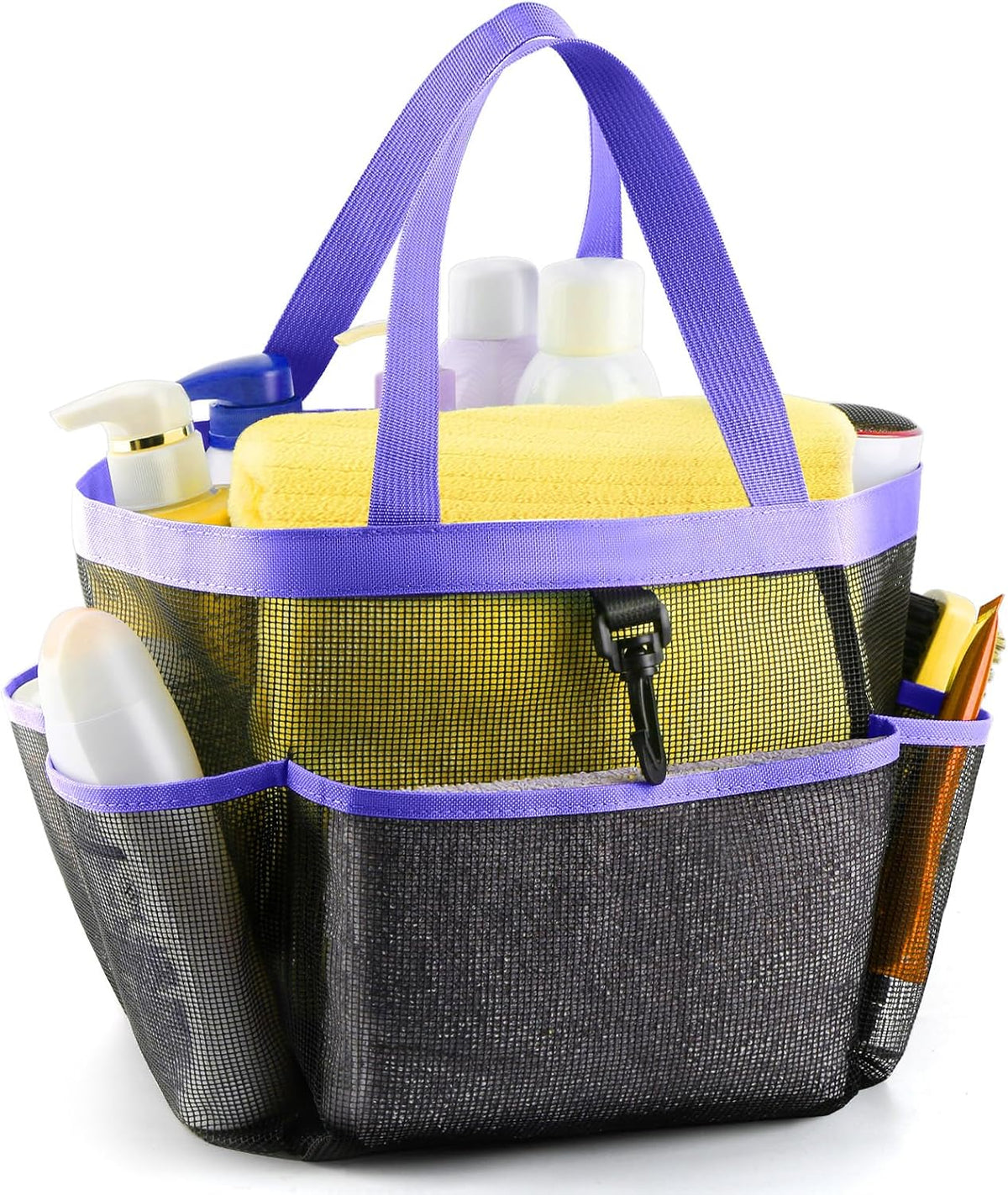 LOYEE Mesh Shower Caddy Portable for College Dorm Room Essentials with 8 Pockets, Shower Bag for Beach, Swimming, Gym, Travel, Bathroom(Purple)