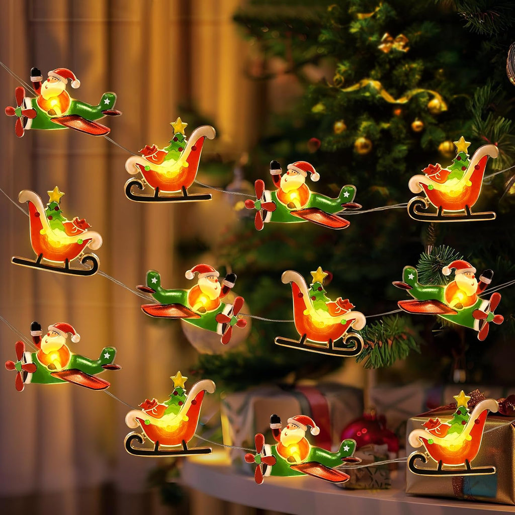 Coquimbo Christmas Lights Indoor Decorations, 10FT 30 LED Santa Claus Sleigh Christmas Tree String Lights Fairy Lights for Home Decor Xmas Tree Indoor Outdoor Holiday Party Decorations