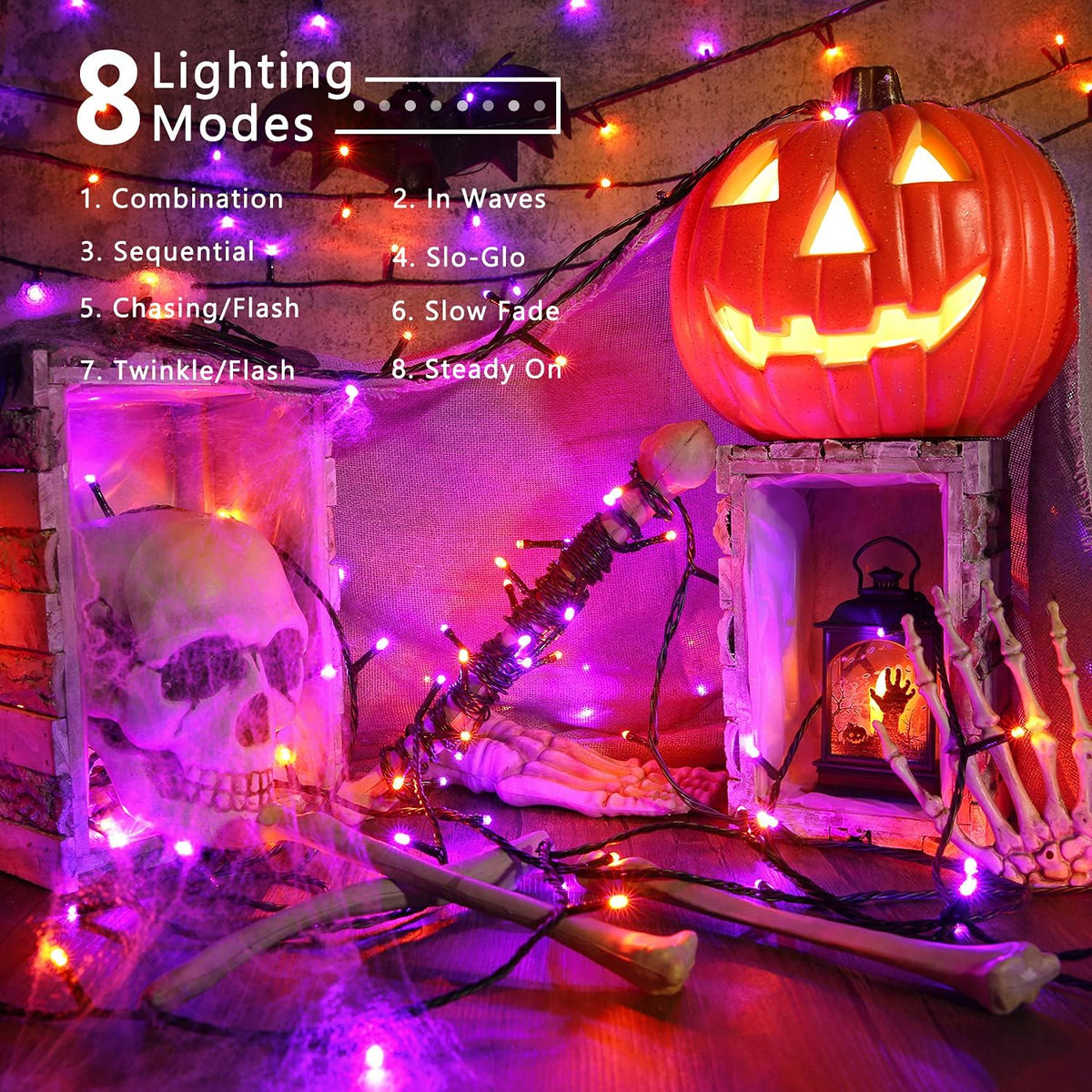 ODEETRONIC Purple & Orange Halloween Lights Outdoor, 98.42 ft, 300 LED