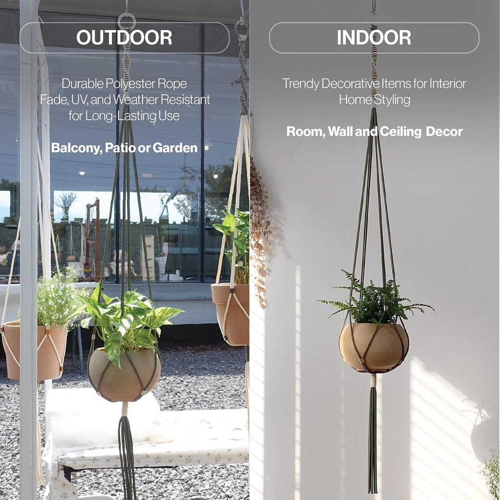 Macrame Plant Hanger Polyester Rope 42 Inch Outdoor Indoor Adjustable Hanging Planter for up to 10 Inch Plant Pot Modern Boho Home Decor (1, Forest Green/Ivory)