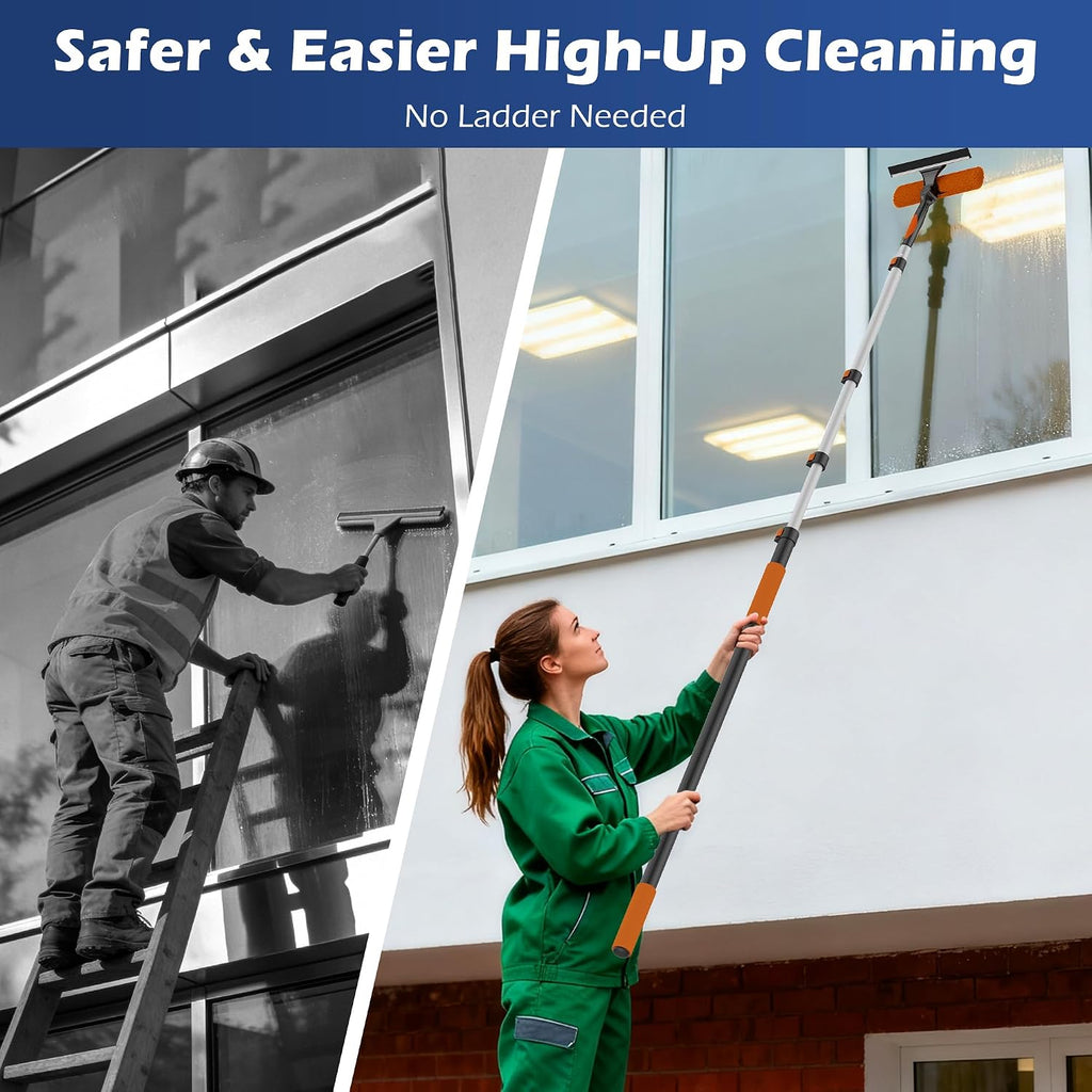 30FT High Reach Duster Kits with 5-24FT Extension Pole, Cobweb Duster with Telescoping Pole, Washable Ceiling Fan Cleaner & Window Squeegee for Glass Surfaces & High Roof