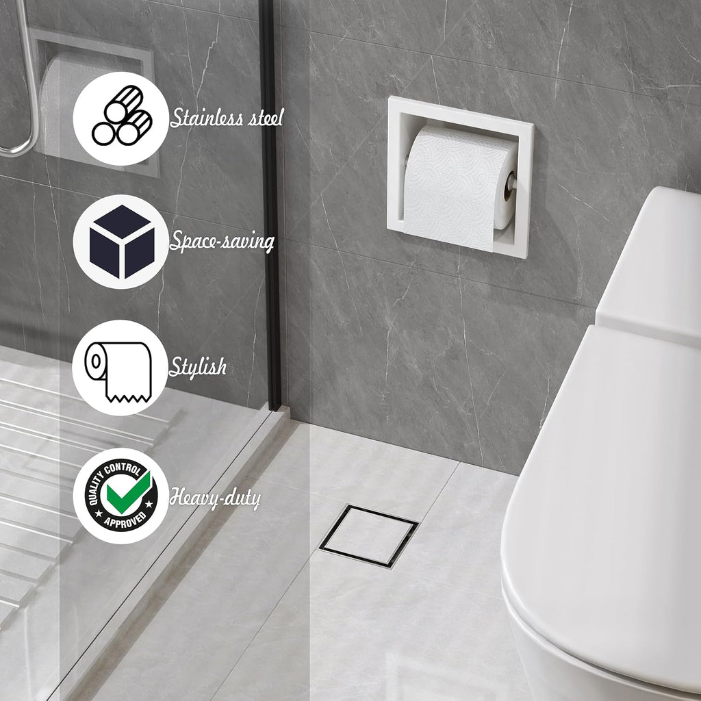 Neodrain White 304 Stainless Steel Recessed in Wall Toilet Paper Holder