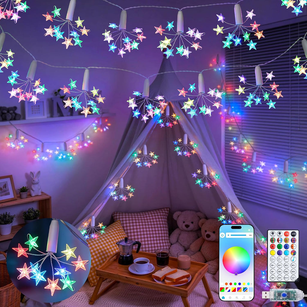 JMEXSUSS 100 LED Star String Lights for Christmas， 7.38 FT, USB, RGB Color Changing String Lights, RGB String Lights, Smart Firework Lights for Indoor Christmas Tree Bedroom Decor