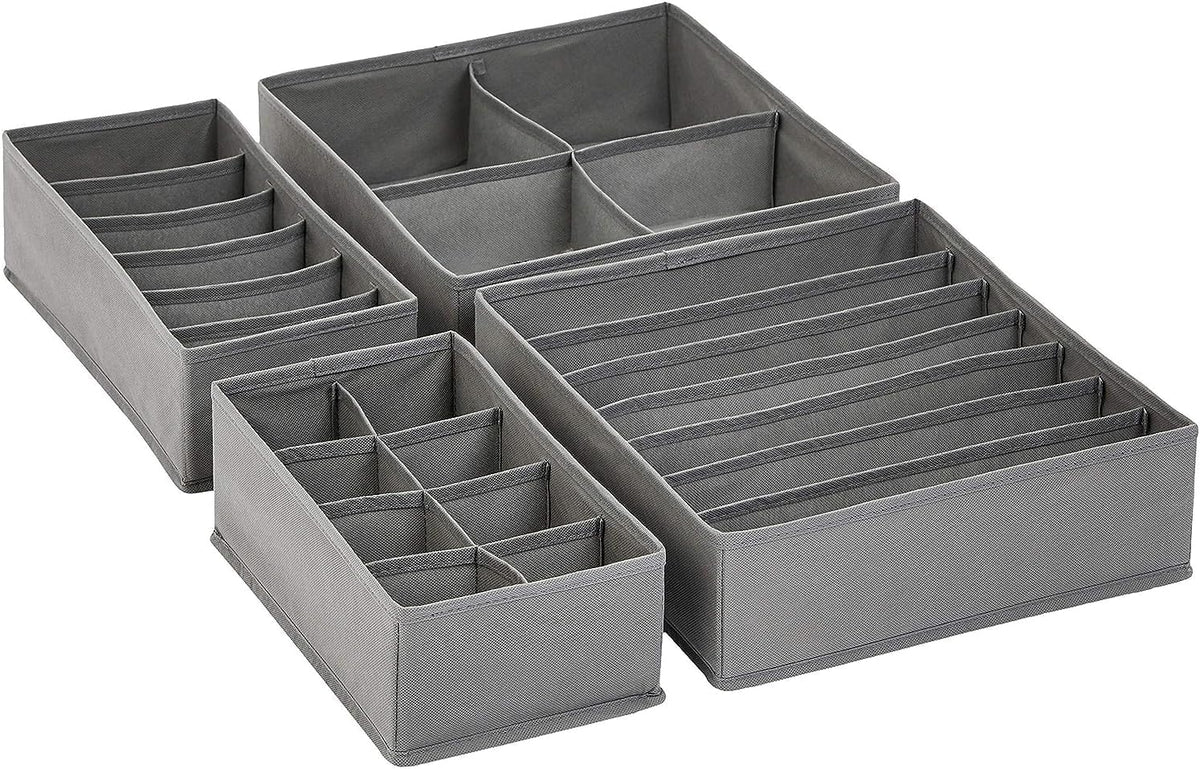 Amazon Basics Deep Drawer Organizer for Clothes, Collapsible Storage Boxes for Socks, Underwear and Baby Items, Set of 2, Gray