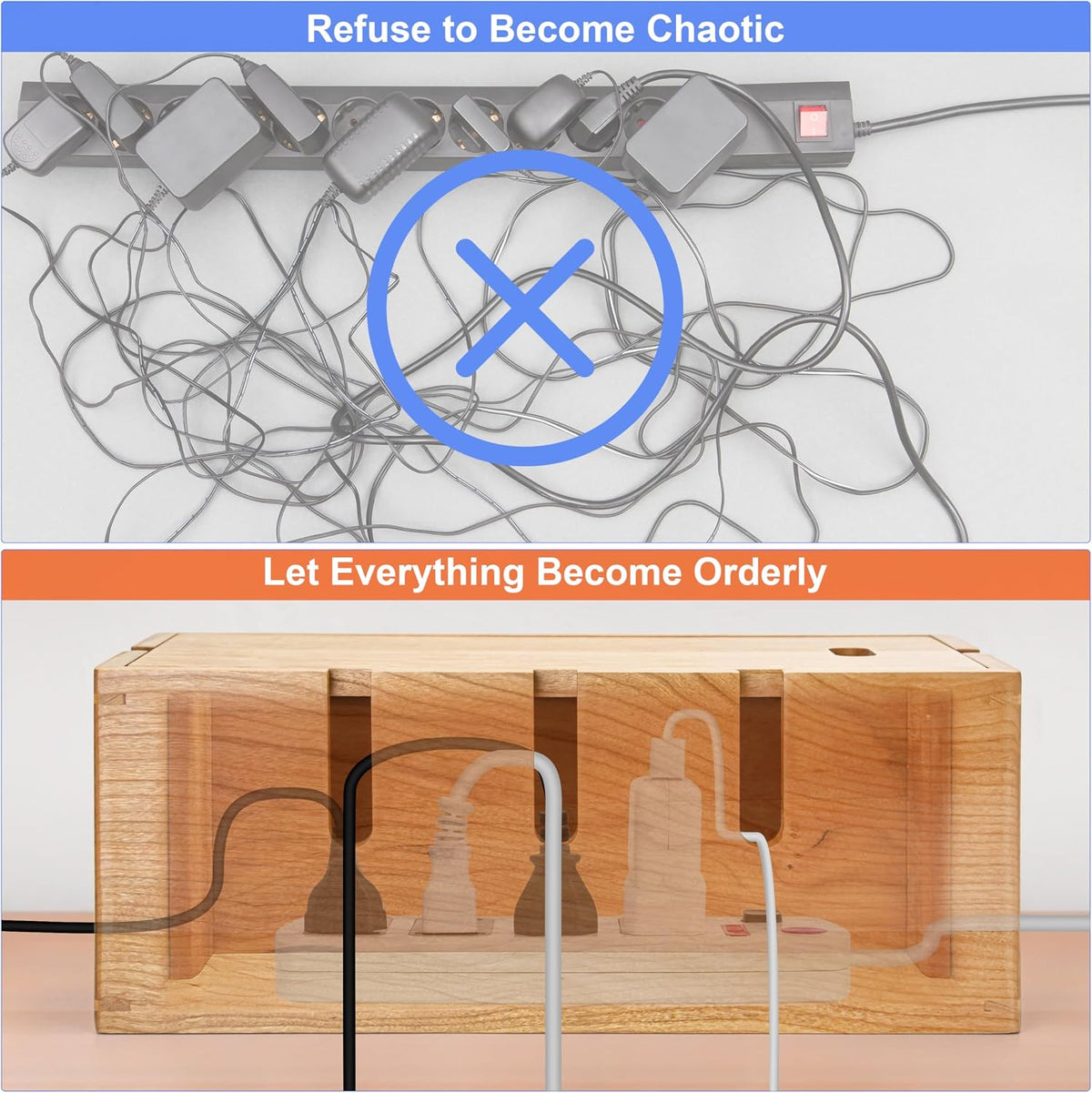 Elitzia Cherry Wood Cable Management Box for Power Strip, Magnetic Lid