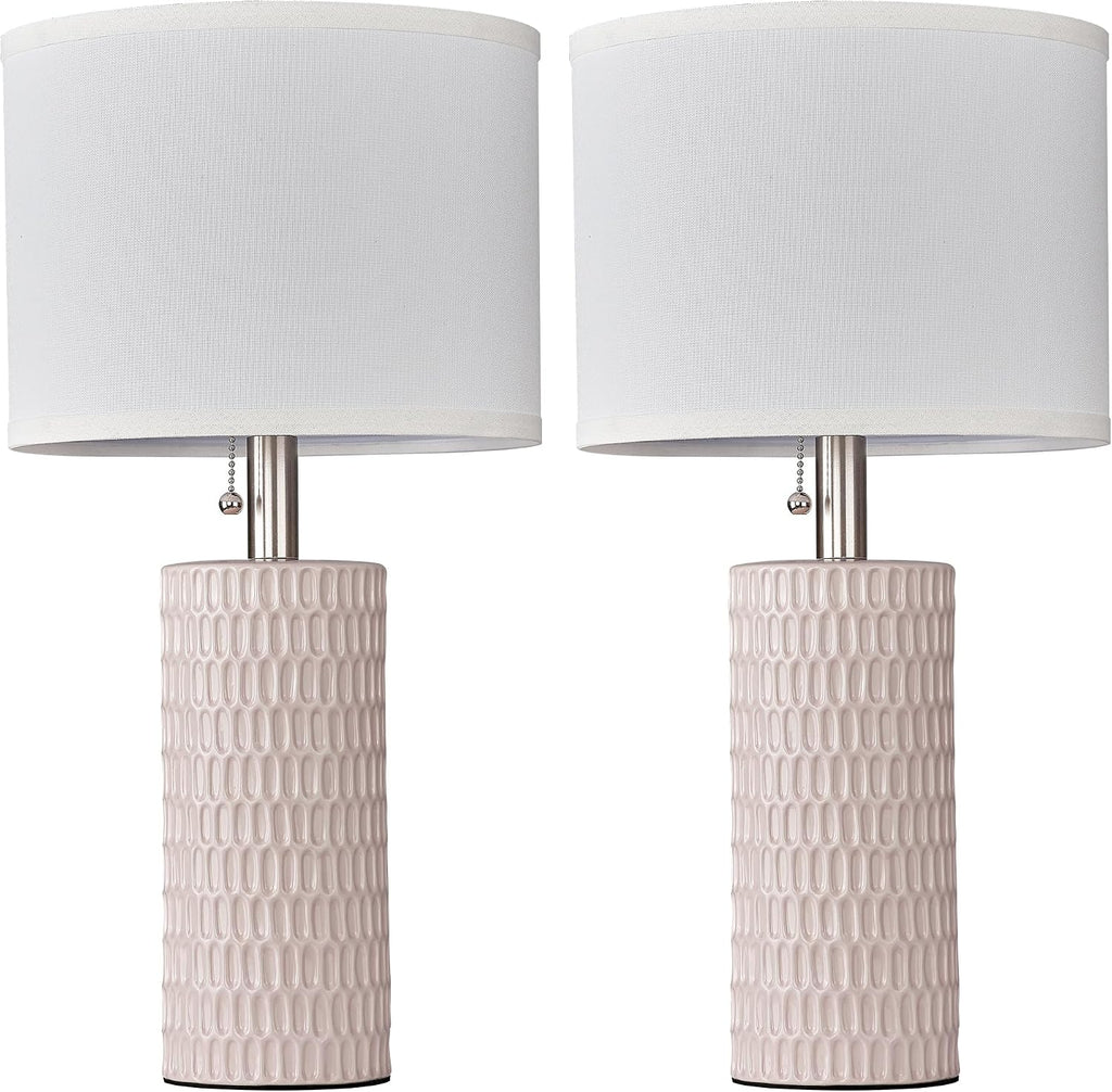Reaketon Modern Ceramic Table Lamps Set of 2, Lamps for Nightstands, Pink