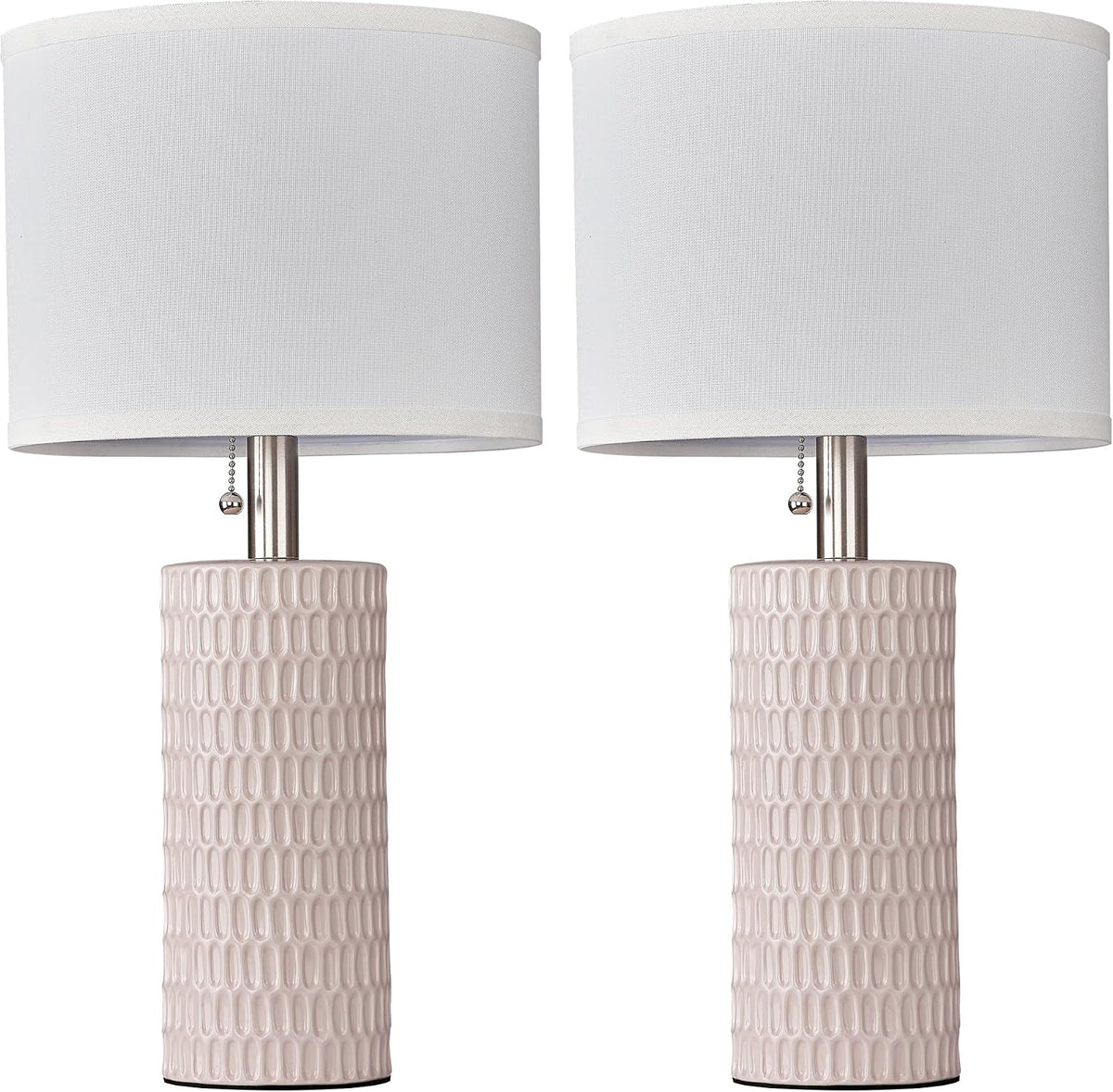 Reaketon Modern Ceramic Table Lamps Set of 2, Lamps for Nightstands, Pink