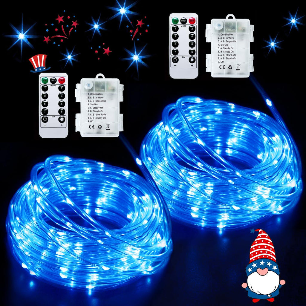 JMEXSUSS 2 Pack Blue Battery Operated Rope Lights Outdoor Waterproof
