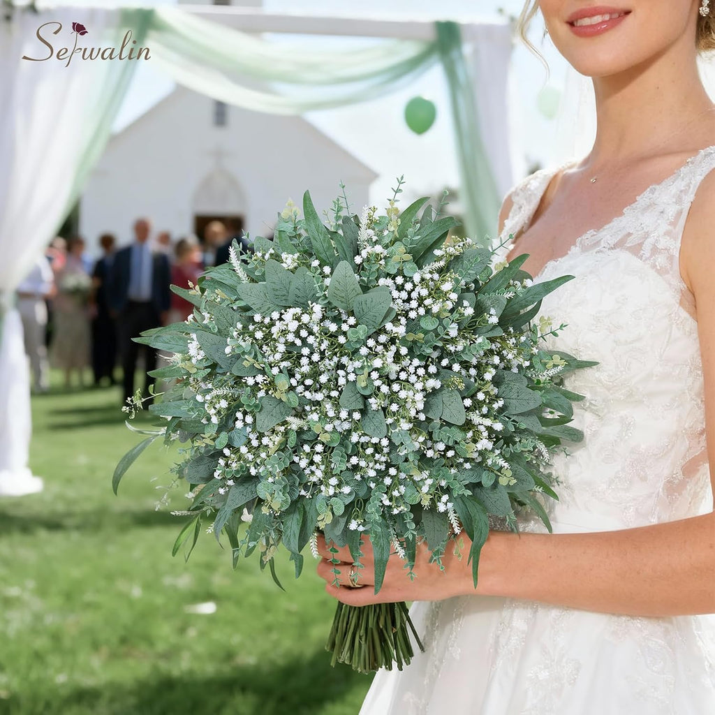 Serwalin 360 Pcs 7 Kinds Mixed Artificial Eucalyptus Greenery Stems Bulk