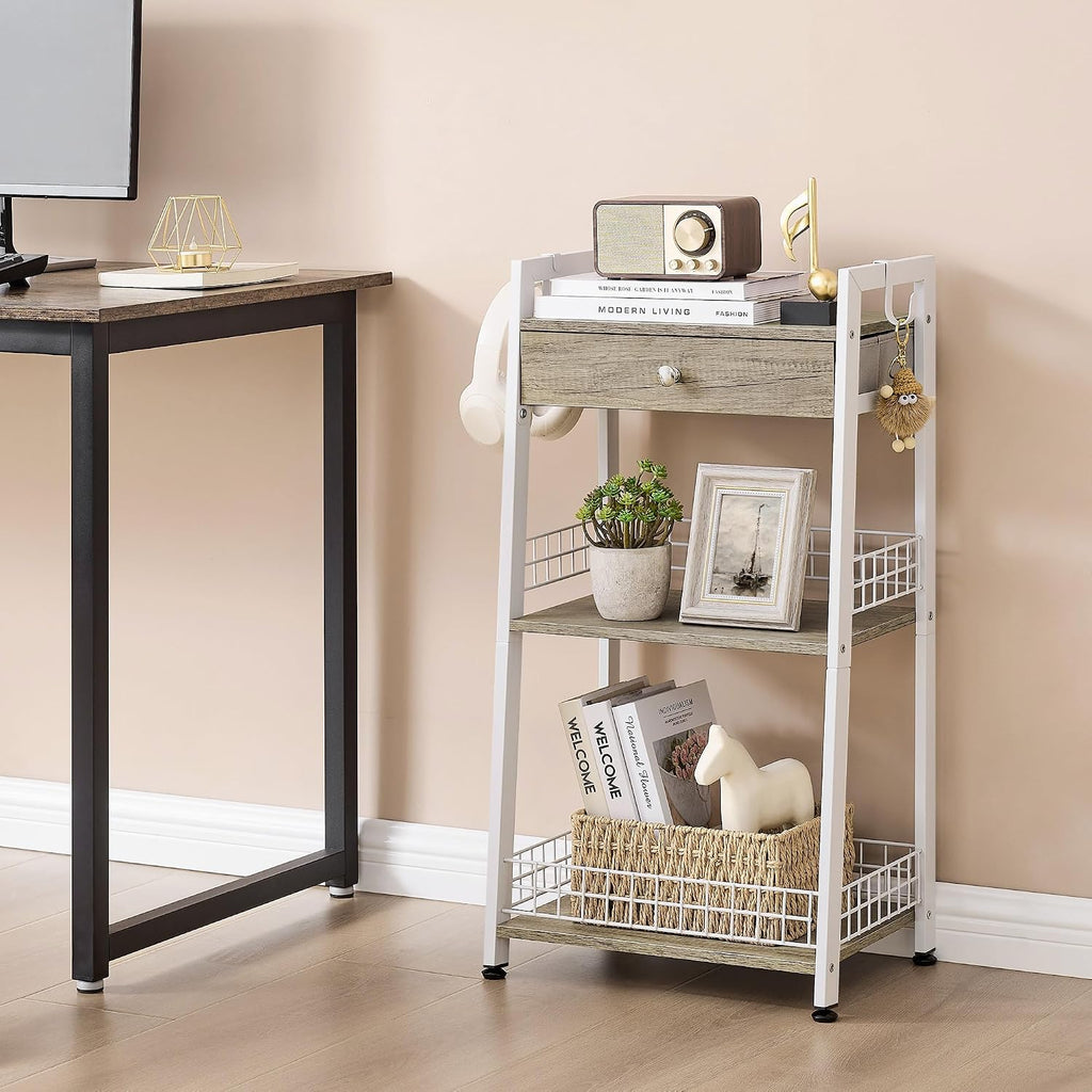 Gewudraw Bathroom Ladder Shelf with Drawer, 3-Tier Bathroom Storage, White