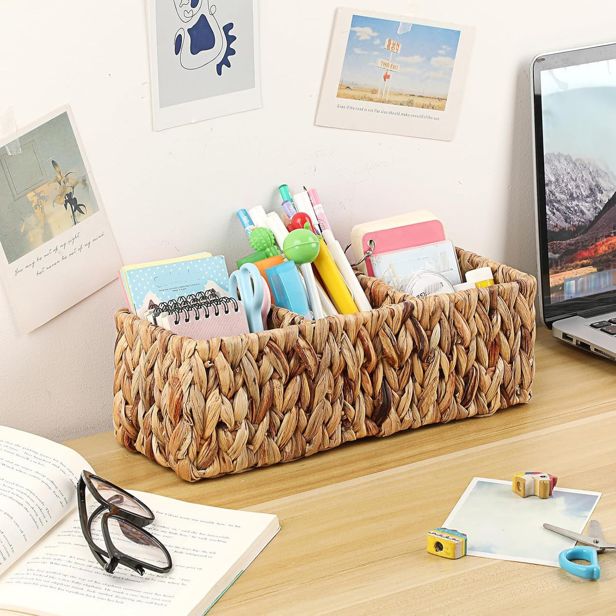 BTSKY Handwoven Remote Control Holder for Table, Natural Water Hyacinth