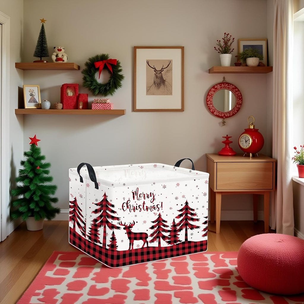 Rectangular Storage Basket for Boys Kids Basket Storage Bin Organizer Box(Deer Christmas)
