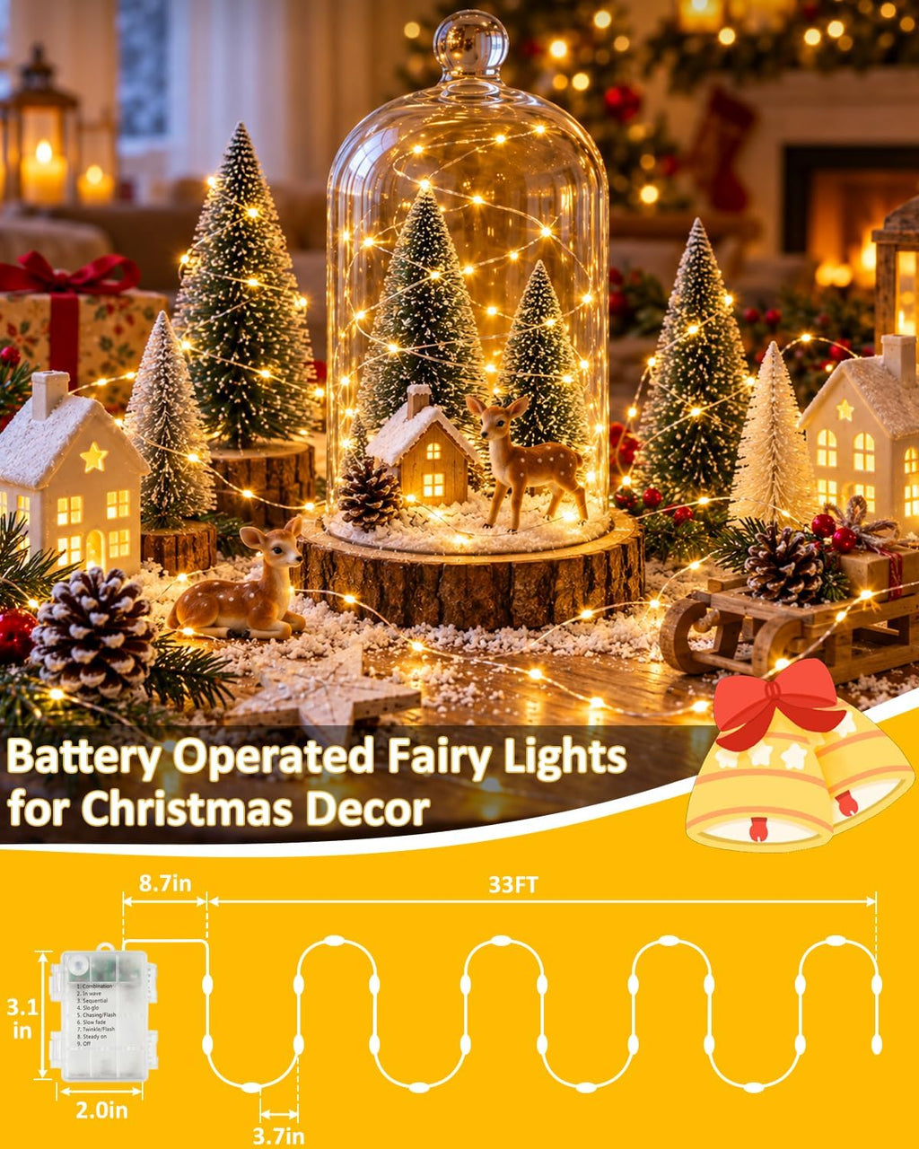 6 Pack 100 LED Fairy Lights Battery Operated with Remote, 33 FT Warm White