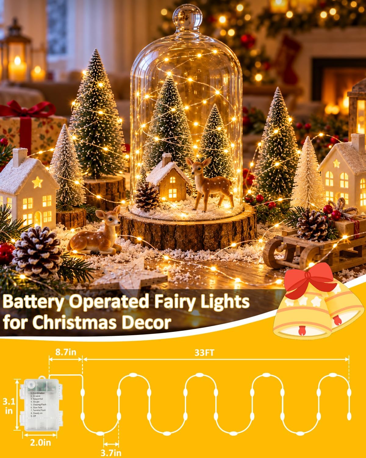 6 Pack 100 LED Fairy Lights Battery Operated with Remote, 33 FT Warm White