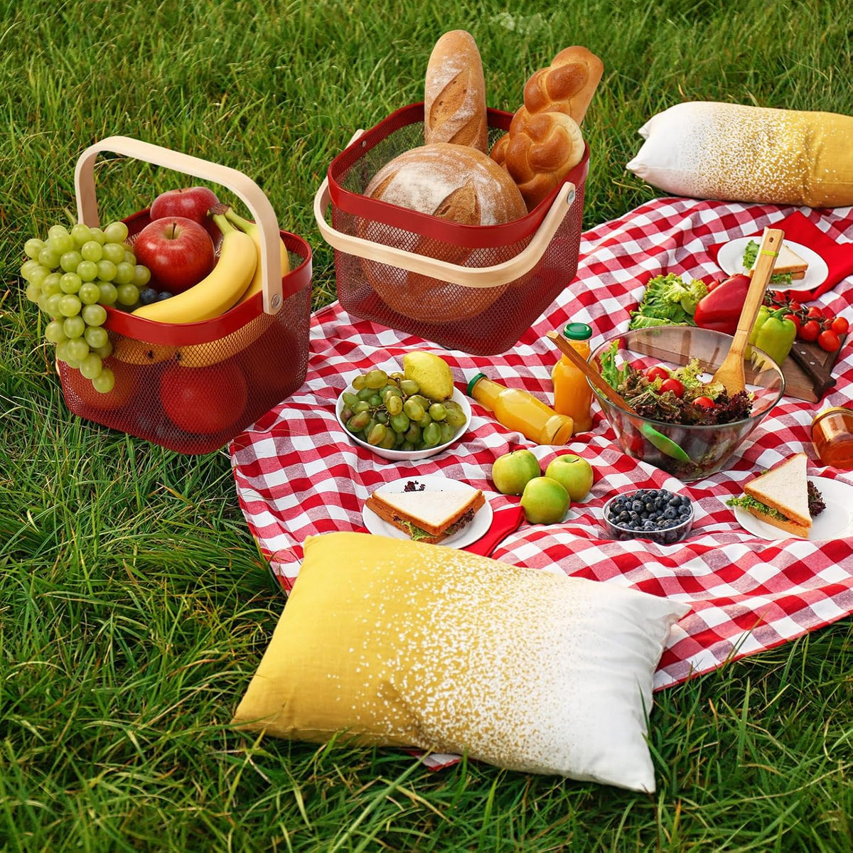 Roshtia 6 Pcs Metal Mesh Basket with Handle, Garden Basket for Christmas