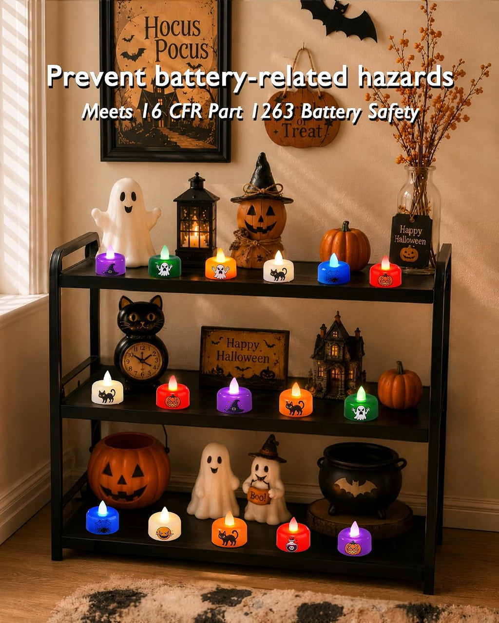 Amagic 24Pack Halloween Multicolor LED Tea Lights Candles with DIY Stickers