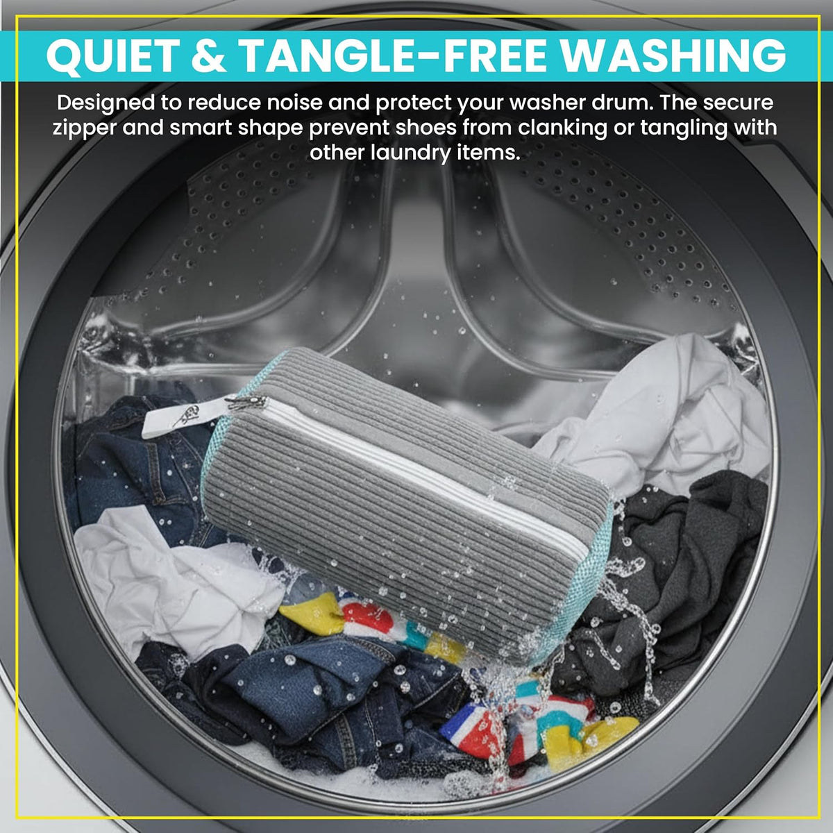 2-Pack Shoe Washing Machine Bags with Shoe Trees & Brush – Reusable Mesh Laundry Shoe Bag for Sneakers, Tennis & Running Shoes, Durable Shoe Cleaner Kit, Secure Zipper, Gray (15.4x 7.5 Inch)