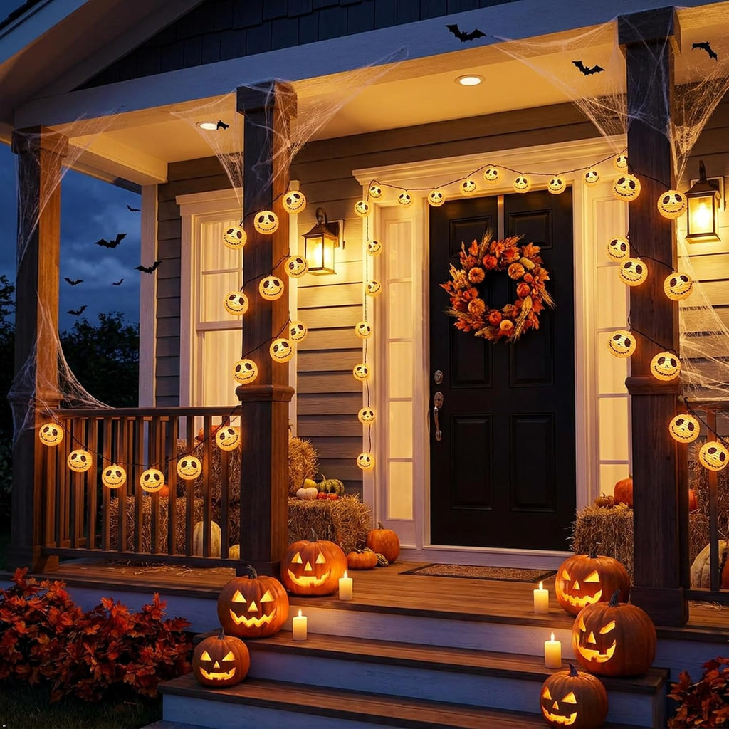 Brillarlights Halloween Decorations Ghost Lantern String Lights Plug in, 10 Pack White Ghost Lights with Black Cord, Halloween Spooky Lights Outdoor for Porch,Garden,Mantel Decor