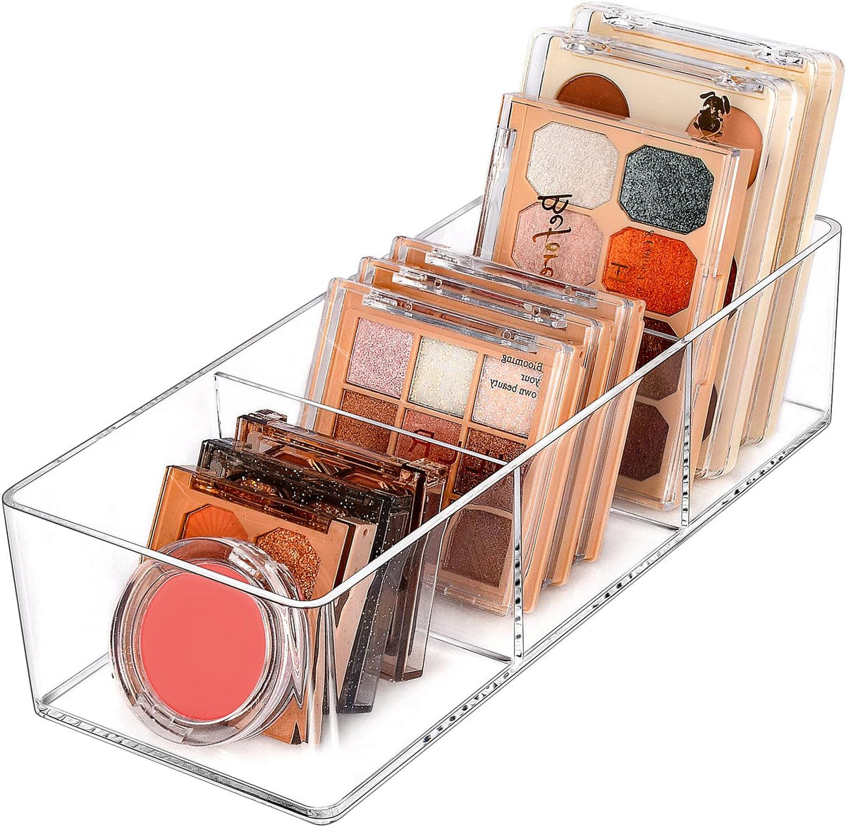 JessLab Acrylic Makeup Organizer, 3-Compartment Clear Bathroom Drawer Tray