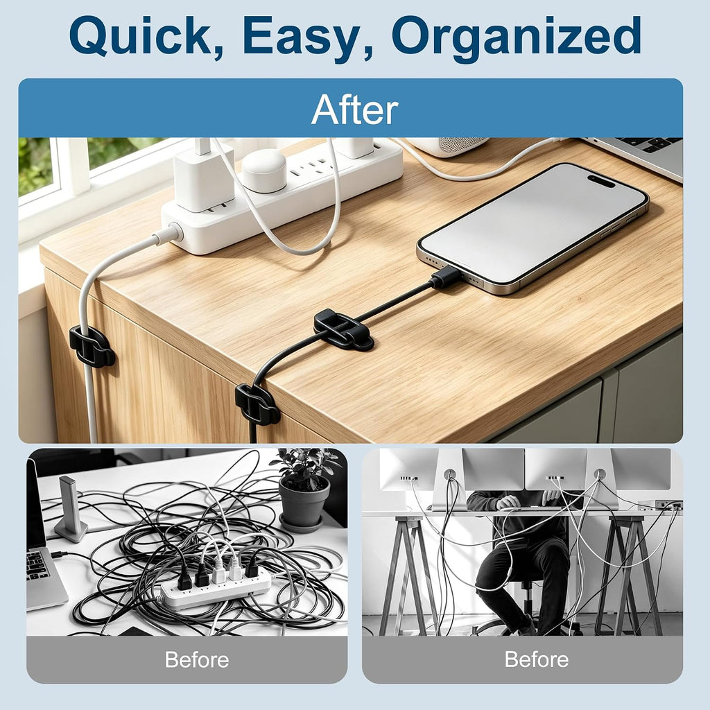 10 Pack Cable Management Clips, Adhesive Cable Clips for Cords Organizer
