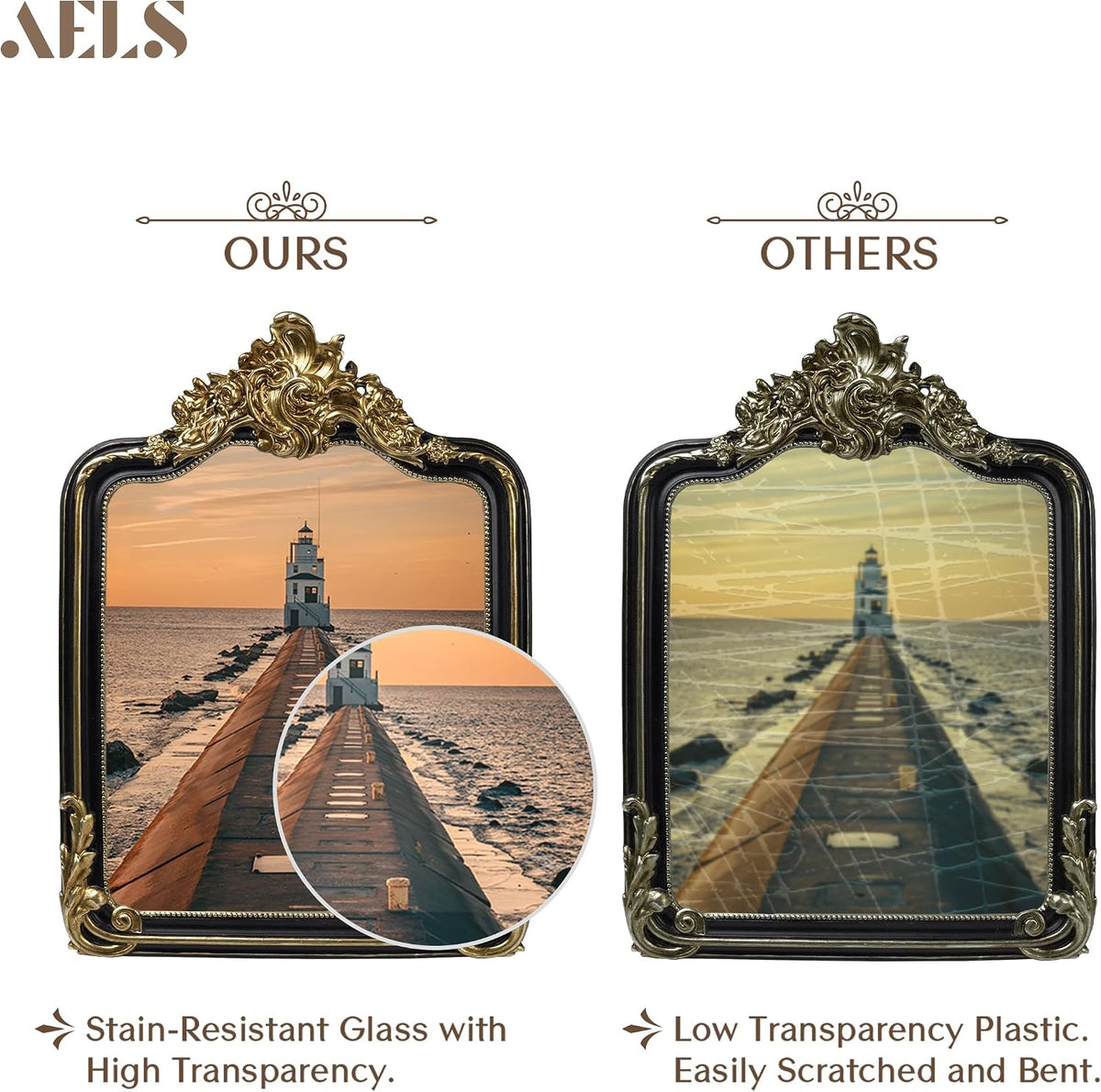 AELS 8x10 Inch Vintage Picture Frame, Elegant Antique Photo Frames with Glass Front, Photo Display, Tabletop Wall Hanging, Gift Ideas, Black and Golden