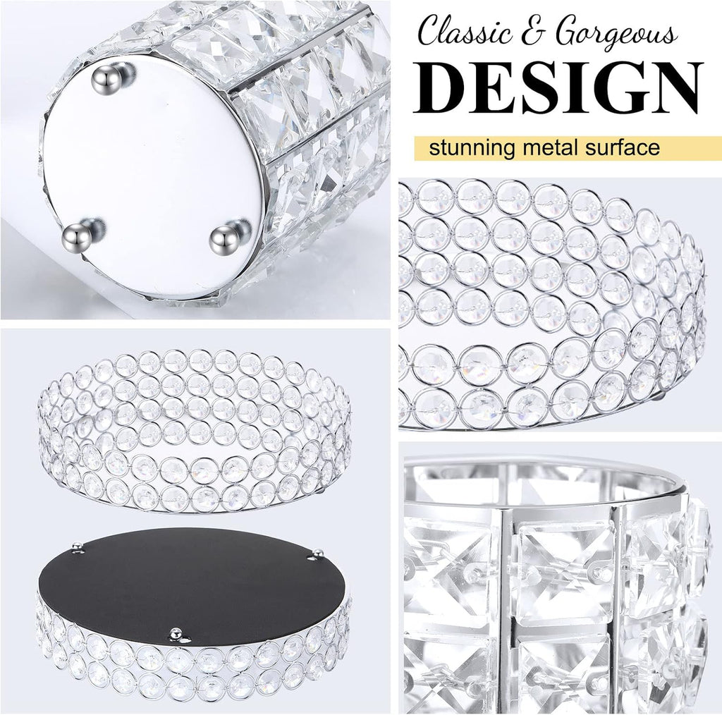 Potchen 3 Pcs Crystal Vanity Tray Mirrored Makeup Brush Holder, Round