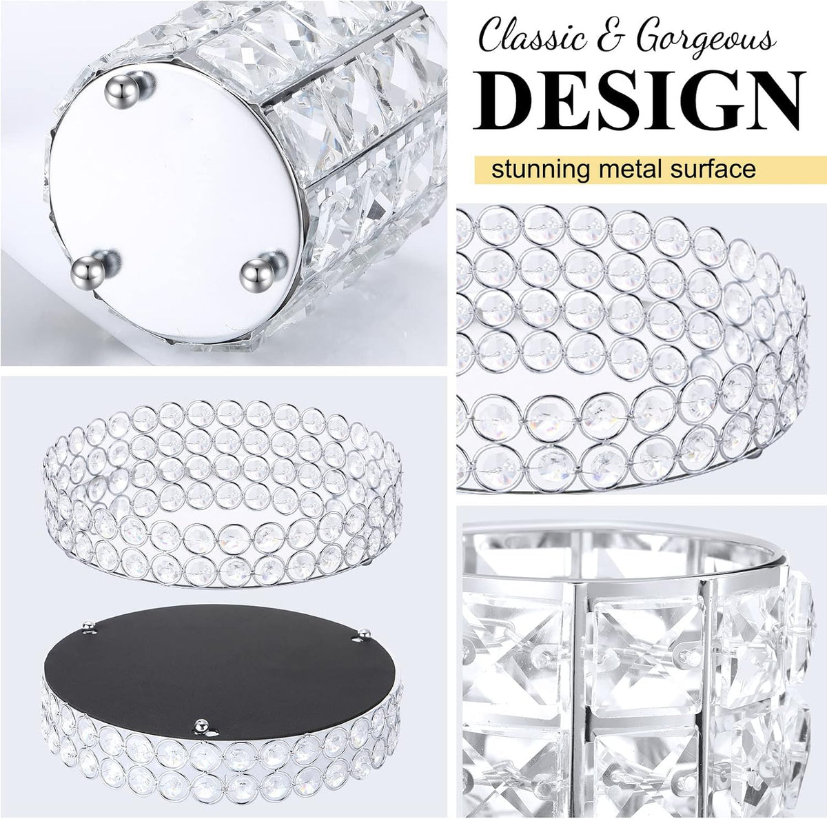 Potchen 3 Pcs Crystal Vanity Tray Mirrored Makeup Brush Holder, Round