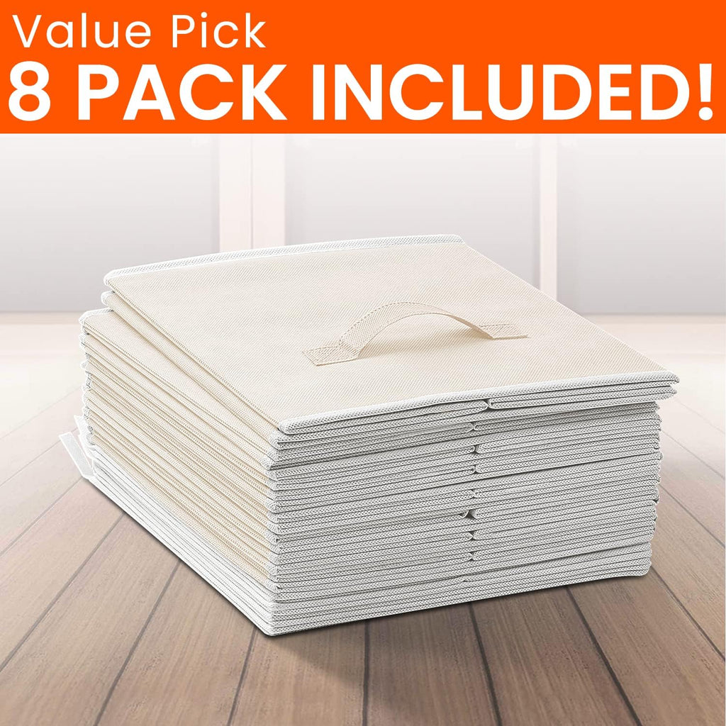 Criusia Large Storage Cubes - 13 Inch Heavy Duty Fabric Storage Bins for Shelves Closet, Cube Organizer - 8 Pack Collapsible Cube Storage Bins Baskets for Organizing Clothes Blankets Toys (Beige)