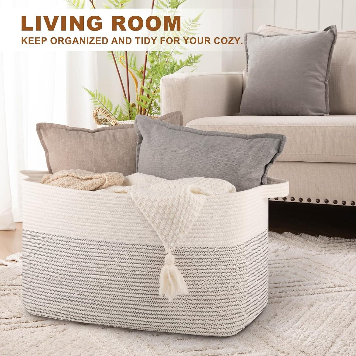 OIASKET 90L Extra Large Blanket Basket Living Room, 24"x16.9"x14.2"