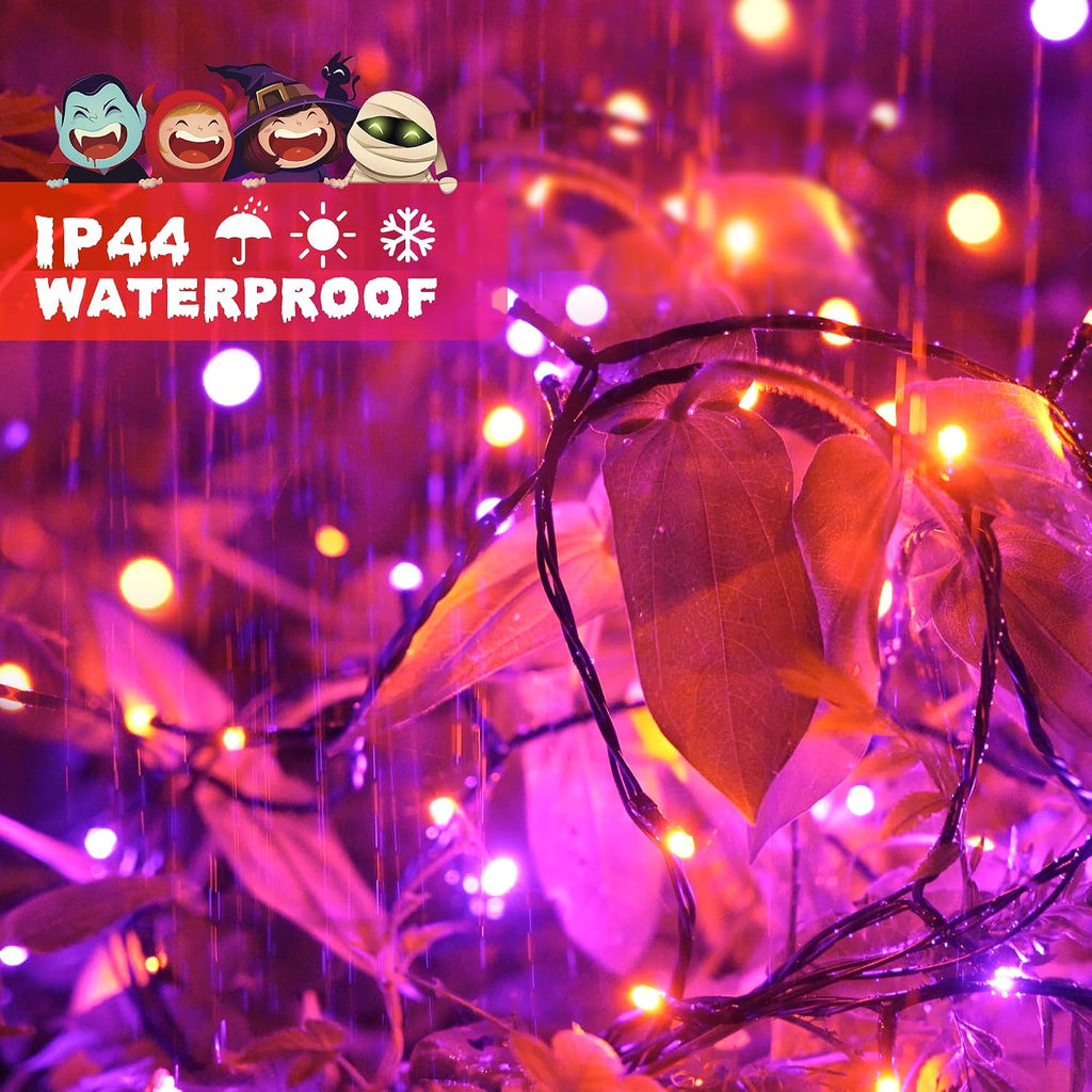JMEXSUSS 66ft 200 LED Orange and Purple Halloween String Lights, Plug in