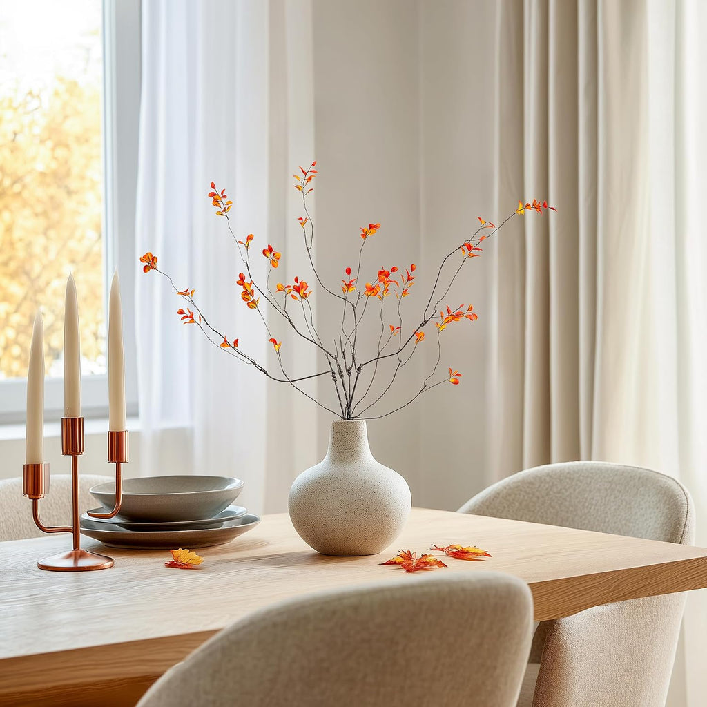 4PCS Artificial Orange Branches 35.4", Faux Fall Stems for Vase, Long Decorative Branches with Autumn Leaves, Bendable Orange Stems for Tall Vase Fall Decorations Home Decor