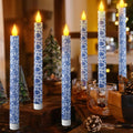 6 Pcs Blue and White Chinoiserie Flameless Candles – 10.6 Inch Porcelain Style Taper Candlesticks, Battery Operated LED Blue Candles for Wedding, Home & Table Centerpiece Decor