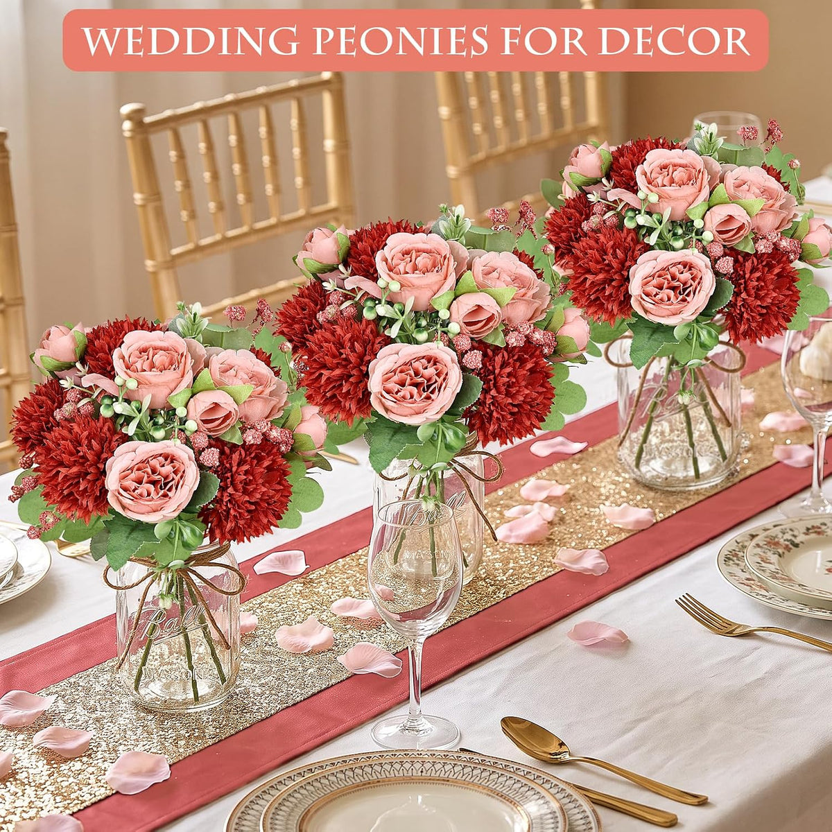32 Pcs Peonies Artificial Flowers Bundles - Terracotta
