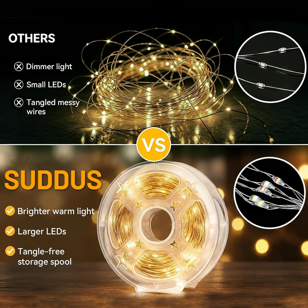 suddus Fairy Lights Plug in，99ft 300 LED Connectable Outdoor String Lights,Twinkle Lights with Remote for Christmas Wall Yard Patio Wedding Tree Bedroom Decor,Warm White