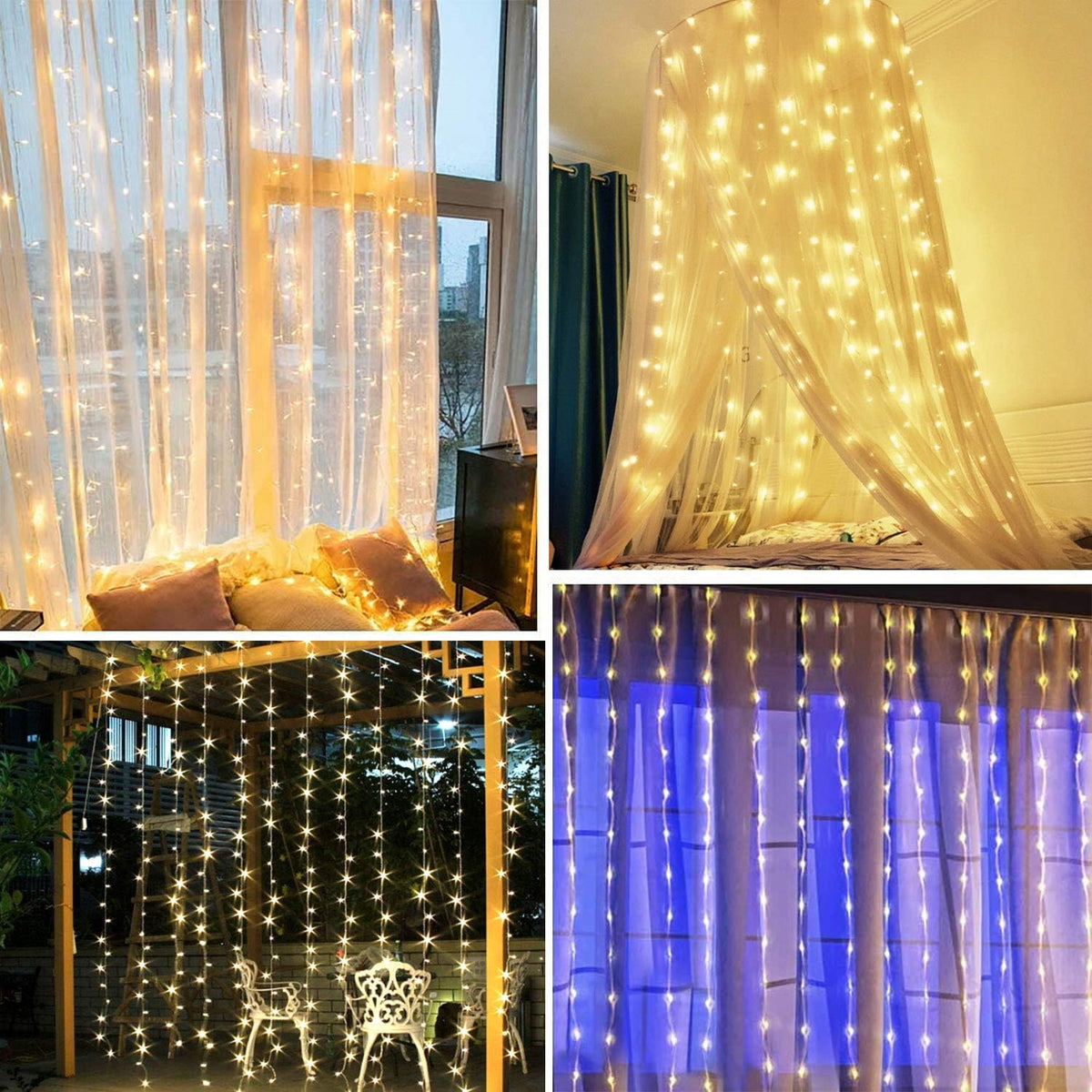 300LED Copper Wire Curtain Lights, 8 Modes DIY Pattern Flexible String Lights with Remote, Window and Wall Decorations for Garden, Room, Party (Warm White)