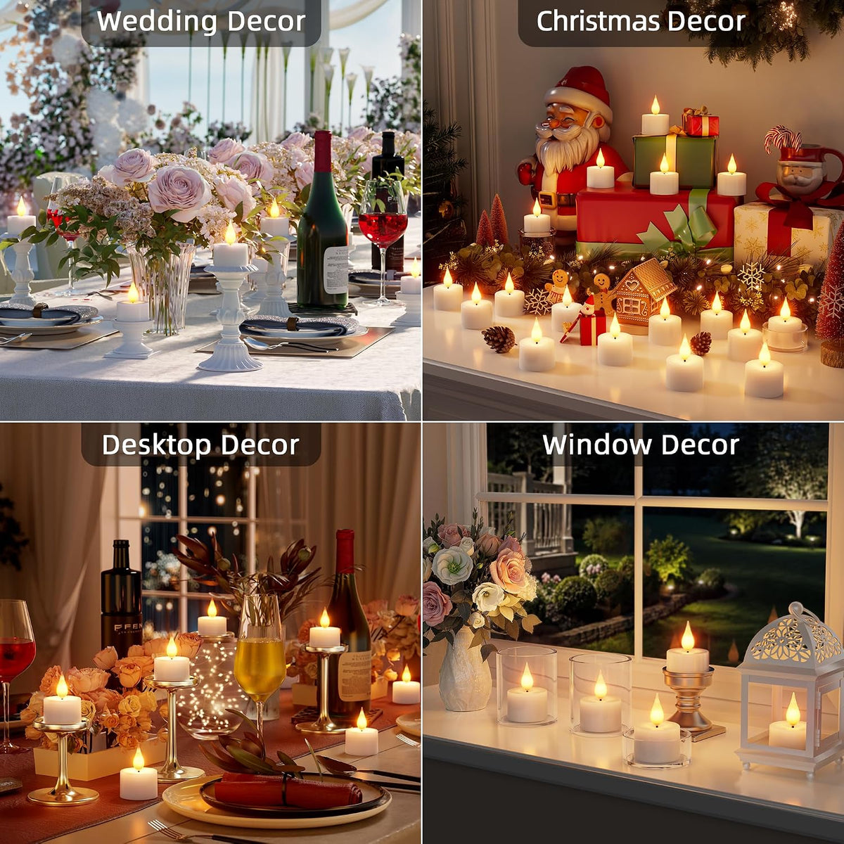 Rechargeable Flameless Tea Lights Candles with Remote Charging Base 12Pcs