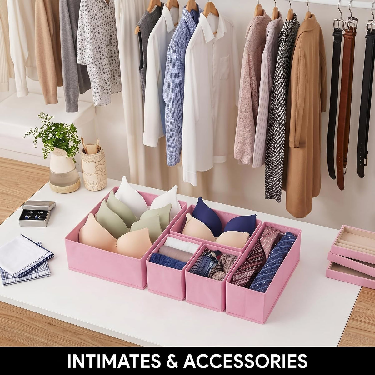 Drawer Organizer for Clothes, 8 Pack Pink Fabric Dresser Organizer Bins