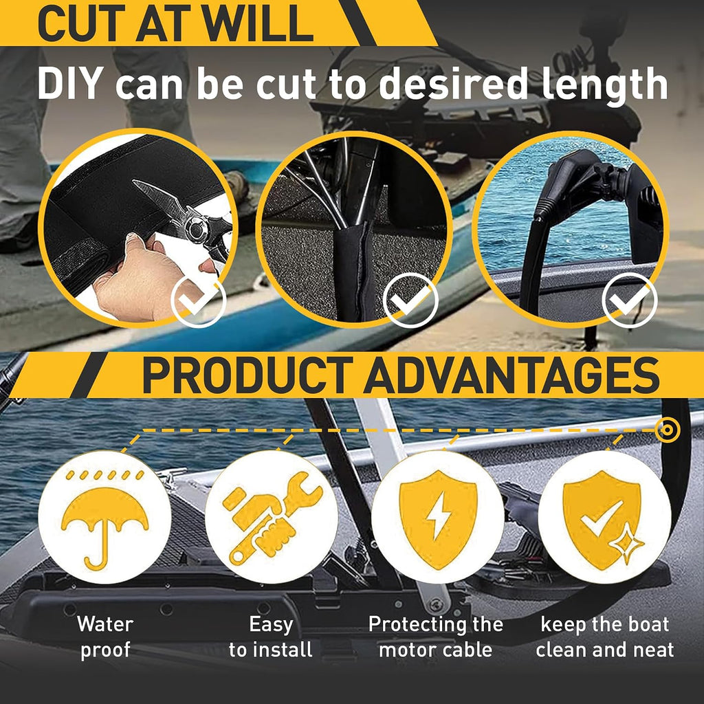 Neoprene Cable Sleeve - 60" for Trolling Motor Wire Protection & Management, Black & White