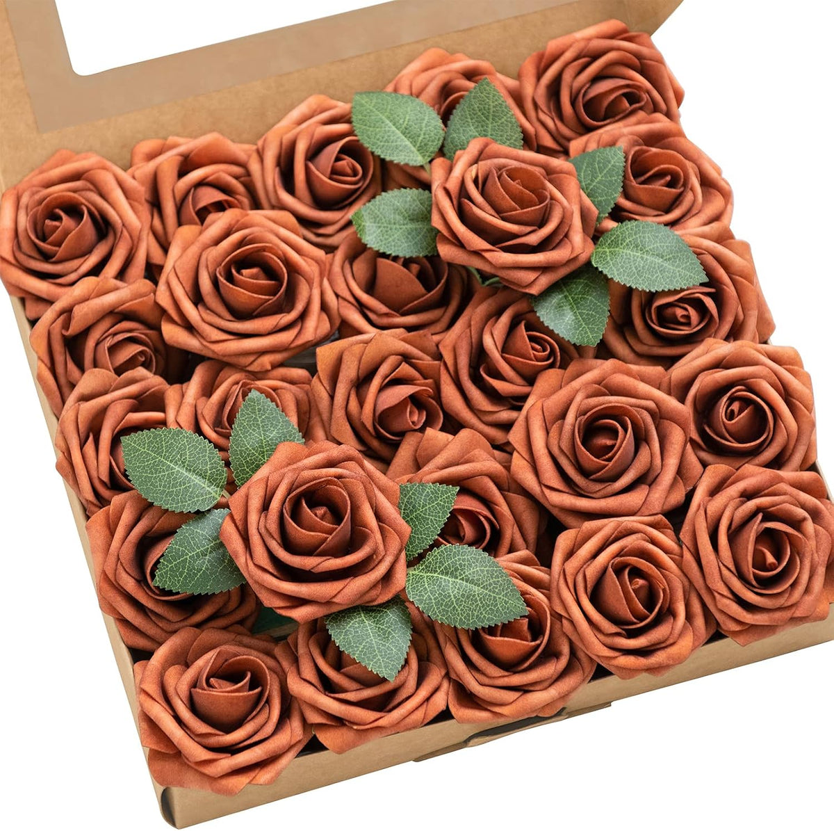 Ling's moment Artificial Flowers 25Pcs Burnt Orange Roses Decor w/Stems
