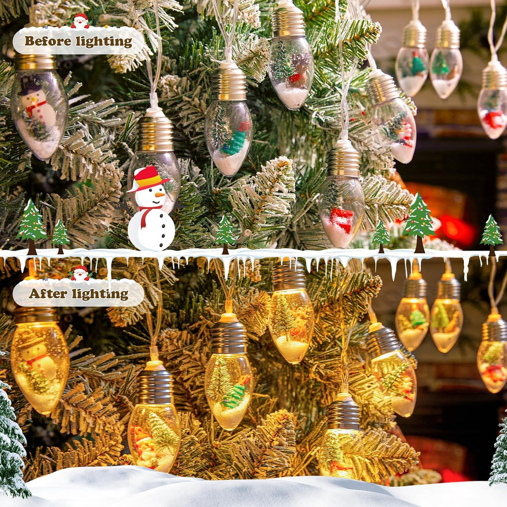 Vintage-Christmas-Lights-Indoor-String-Lights, 7.5Ft C9 Christmas Snow Globe String Lights with Tree & Snow & Cute Ornaments, Battery Operated Lights for Tree Garland Fireplace Xmas Decor