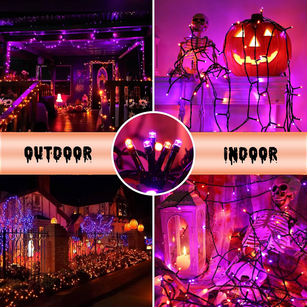 Orange and Purple Halloween Lights, 82ft 200 LED Halloween String Lights