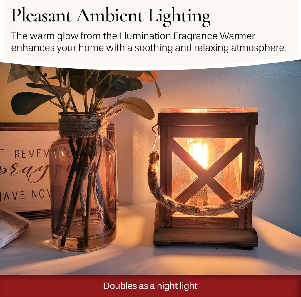 Candle Warmers ETC. Vintage Bulb Illumination Fragrance Warmer- Light-Up Warmer for Warming Scented Candle Wax Melts and Tarts to Freshen Room, Walnut & Rope