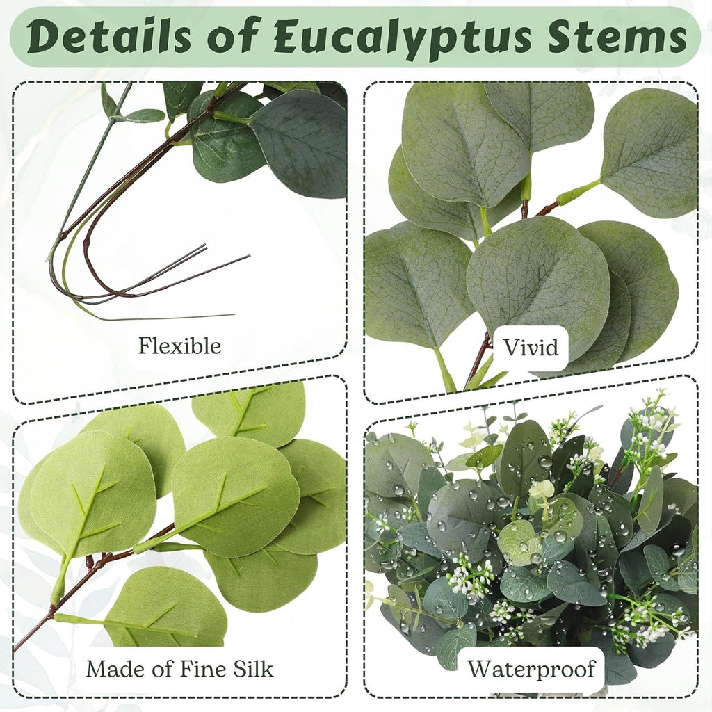 Eucalyptus Leaves Stems 200 PCS, 4 Kinds Mixed Artificial Greenery Stems for Wedding Decor Vase Floral Arrangement Centerpiece
