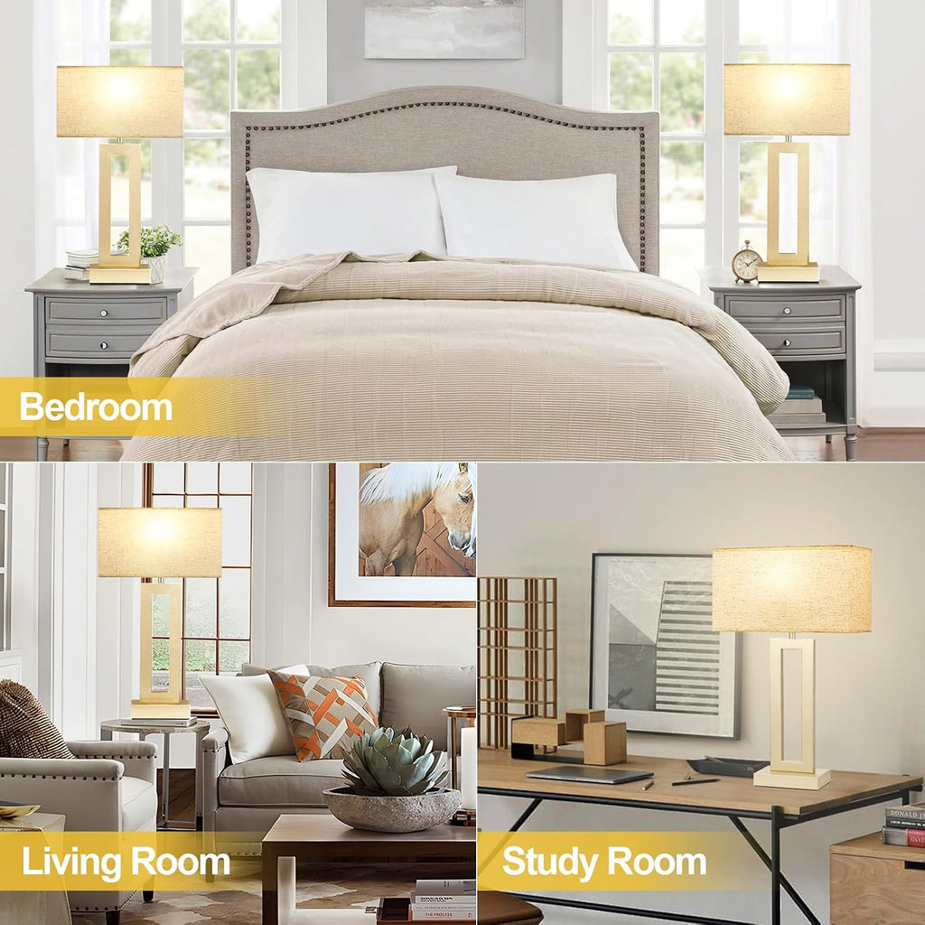 Seealle 22" Tall Bedroom Lamps for Living Room - Touch Gold Bedside Lamps with USB C+A, 3 Way Dimmable Lamp for Nightstand, Modern Night Stands Lamps for End Tables(Beige&Gold)