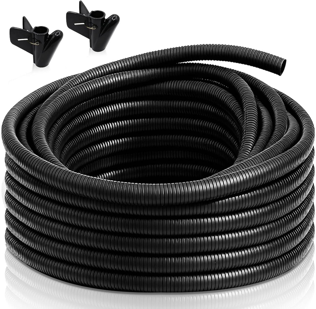 30FT 1/2 inch Split Wire Loom Tubing Kit with 2 Clamps - Flexible Abrasion Resistant Conduit for Automotive, Mechanical Cable Protection