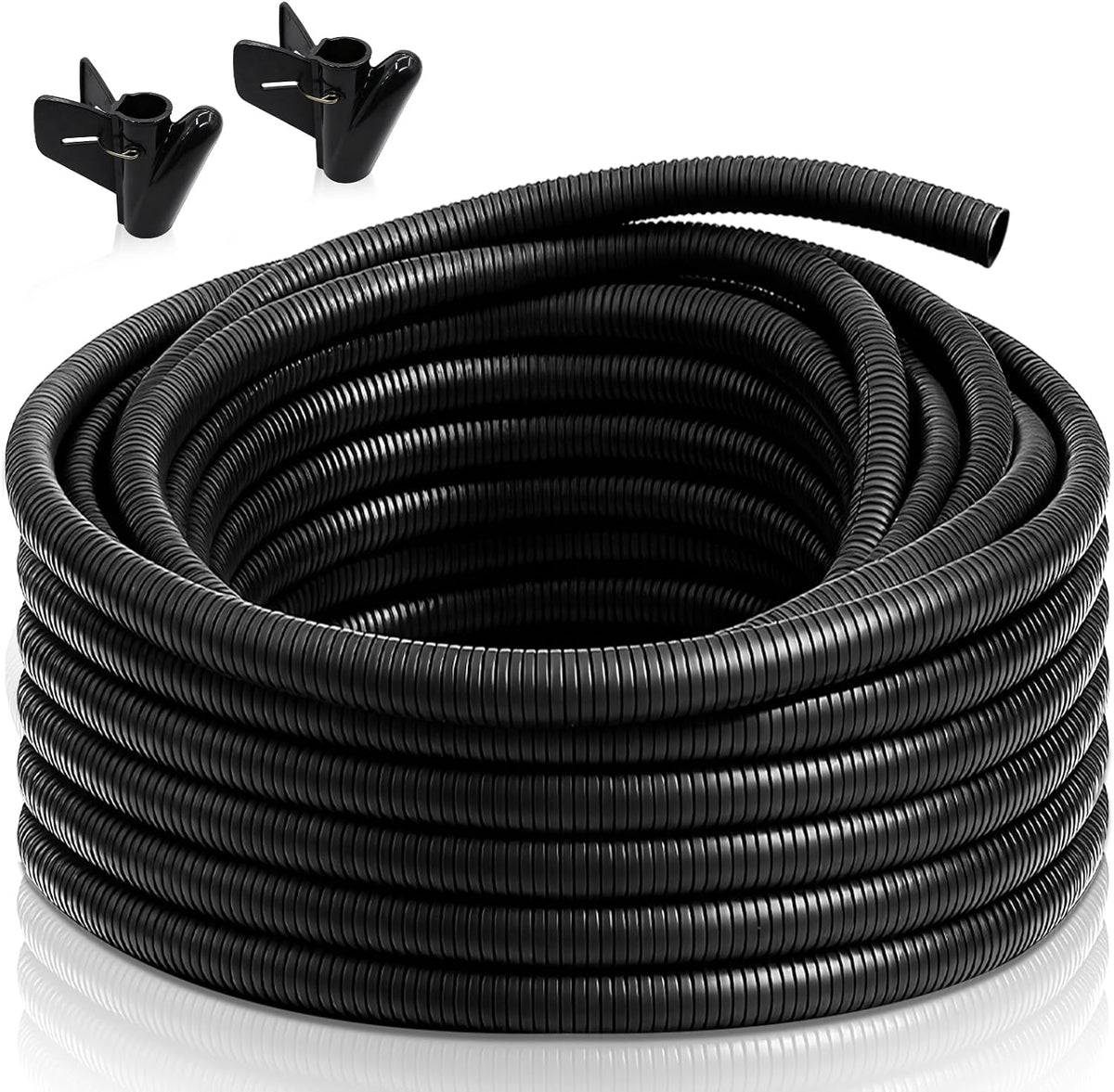30FT 1/2 inch Split Wire Loom Tubing Kit with 2 Clamps - Flexible Abrasion Resistant Conduit for Automotive, Mechanical Cable Protection