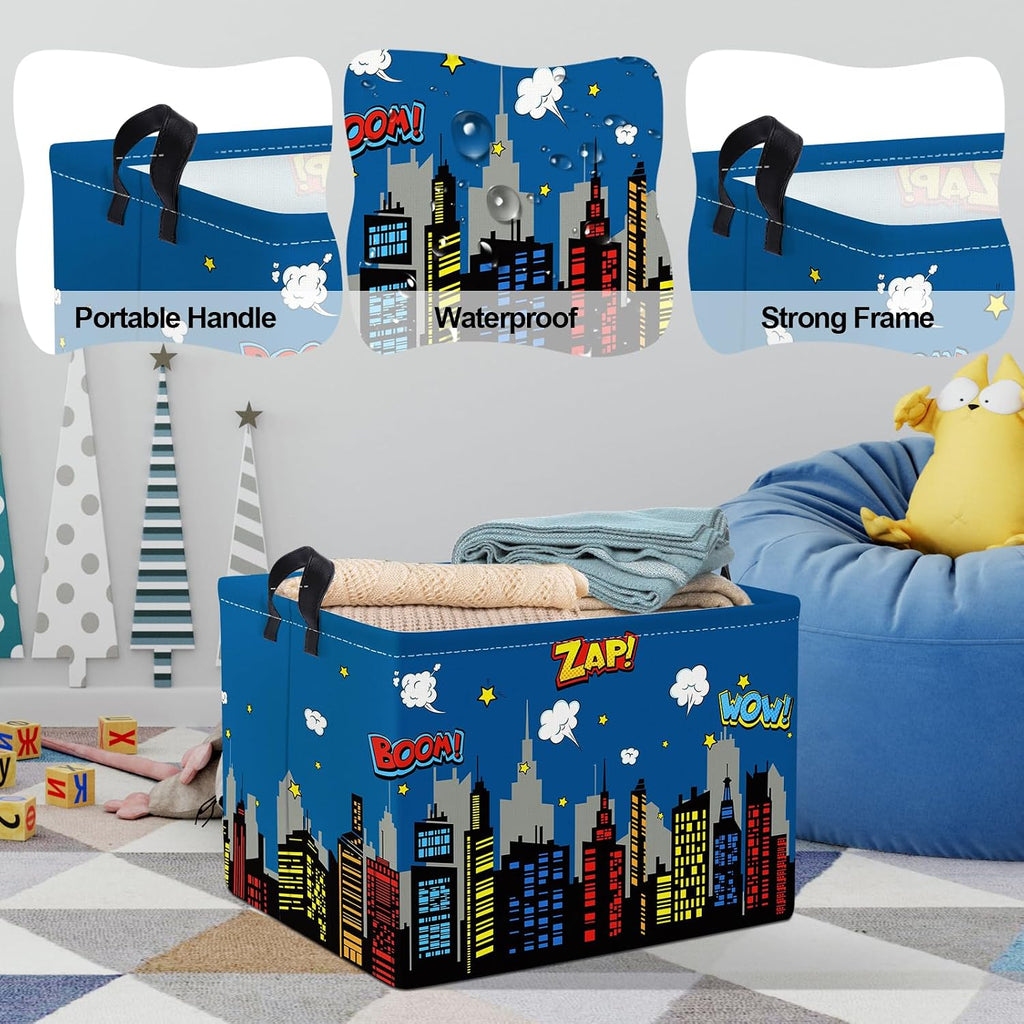 Clastyle Kid Storage Basket City Hero Foldable Clothes Laundry Hamper, 36L