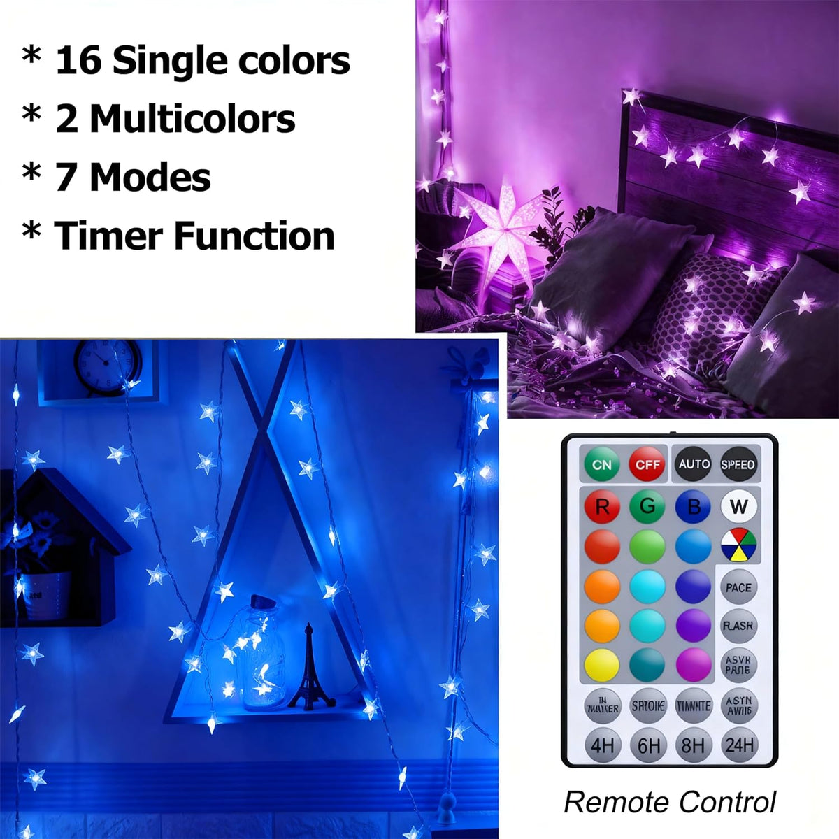 Solhice 40ft Color Changing Star String Lights for Bedroom 120 LEDs, Twinkle Lights USB Powered for Kids Room Indoor, Hanging Lights with Remote