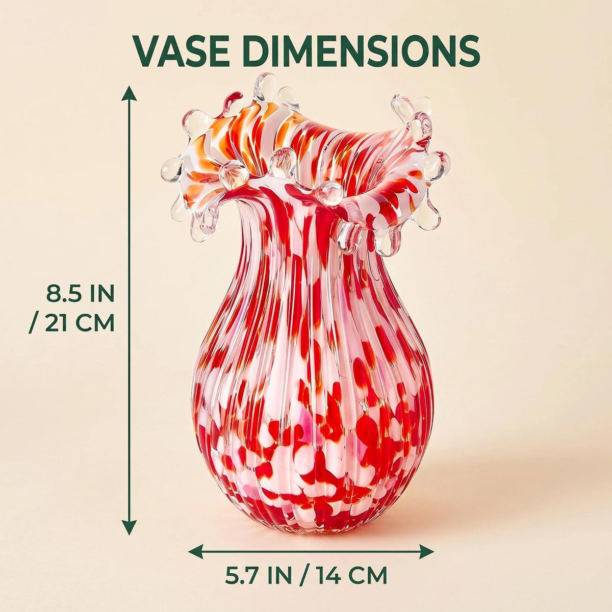 Hand Blown Glass Vase for Flowers, 8 Inch Red Crystal Bubble Flower Vases