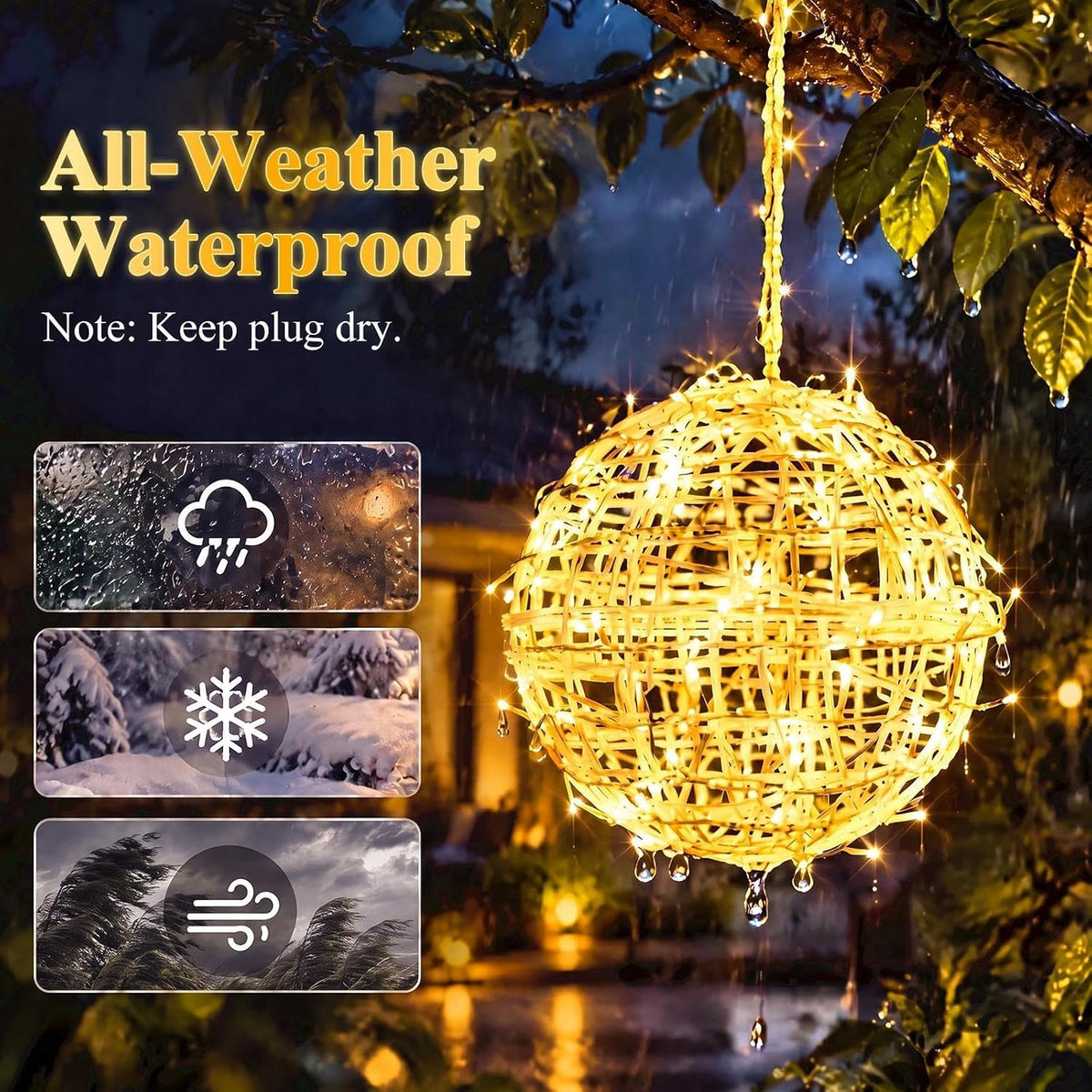 8 Pack 7.9" Christmas Light Balls Outdoor, Warm White & Multicolor